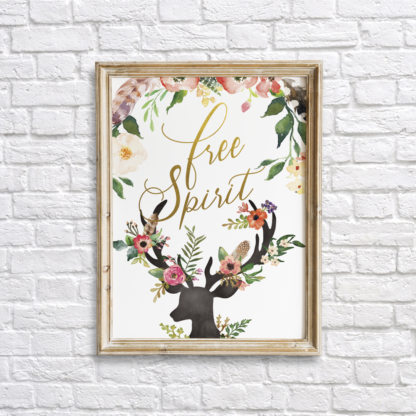 Deer Bohemian Free Spirit Wall Art Printable - Gold