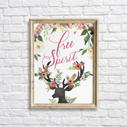 Deer Bohemian Free Spirit Wall Art Printable - Pink