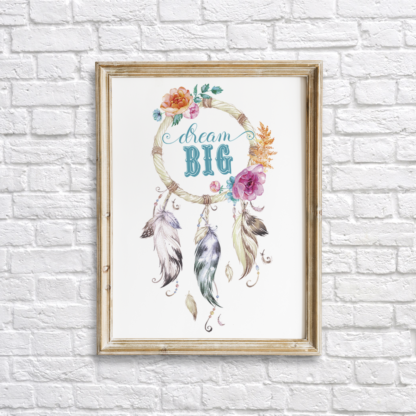 Dream Catcher Bohemian Dream Big Wall Art Printable - Blue