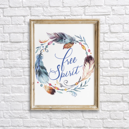 Feathers Wreath Free Spirit Bohemian Wall Art Printable - Blue