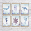 Watercolor Under The Sea Animals - Whale, Jellyfish, Sea Turtle, Seahorse, Octopus & Dolphin Wall Art/Decor Printable Set of 6