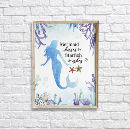 Watercolor Under The Sea Mermaid Kisses & Starfish Wishes Wall Art/Decor Printable