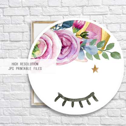 Unicorn with Flowers Watercolor Graphic Wall Art Room Decor