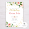 Watercolor Blush Flowers with Gold Frame Birthday Invitation Template