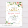 Watercolor Blush Flowers with Gold Frame Bridal Shower Invitation Template