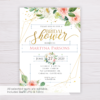 Watercolor Blush Flowers with Gold Frame Bridal Shower Invitation Template