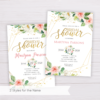 Watercolor Blush Flowers with Gold Frame Bridal Shower Invitation Template