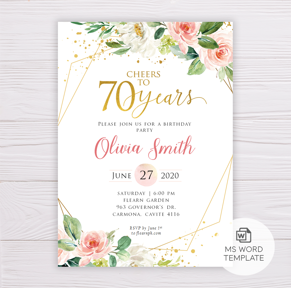 70th Birthday Invitation Template - Cheers to 70 Years - Dgtally