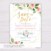 Watercolor Blush Flowers with Gold Frame Save the Date Template