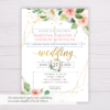 Watercolor Blush Flowers with Gold Frame Wedding Invitation Template