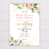 Watercolor Blush Flowers with Gold Frame Wedding Invitation Template