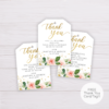 Watercolor Blush Flowers with Gold Frame Wedding Thank You Card Template