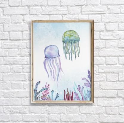 Watercolor Under The Sea Jellyfish Wall Art/Decor Printable