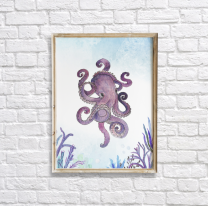 Watercolor Under The Sea Octopus Wall Art/Decor Printable