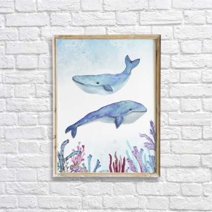 Watercolor Under The Sea Whales Wall Art/Decor Printable