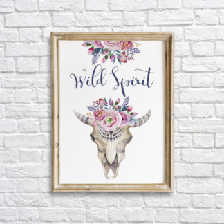Wild Spirit Bohemian Skull with Flowers Wall Art Room Decor Printable