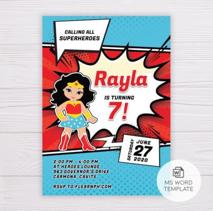 Wonder Woman Birthday Invitation Template