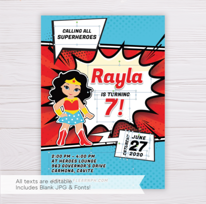 Wonder Woman Birthday Invitation Template