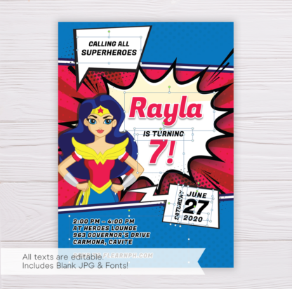 Wonder Woman Birthday Invitation Template