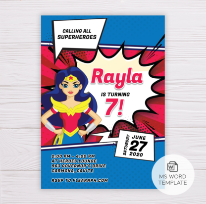 Wonder Woman Birthday Invitation Template