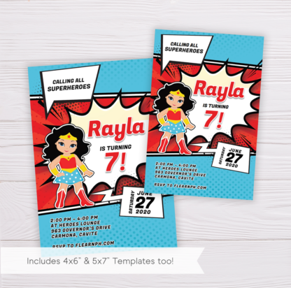 Wonder Woman Birthday Invitation Template