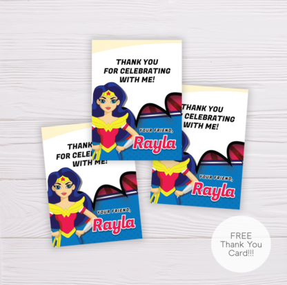 Wonder Woman Birthday Thank You Card Template