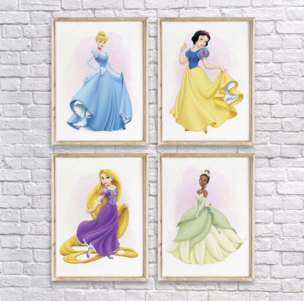 Disney Princesses DIY Wall Art Room Decor Printable Set of 4 - Dgtally