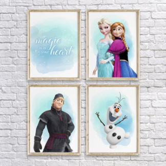 Frozen Wall Art/Decor Printable Set of 4 - Elsa, Anna, Kristoff & Olaf