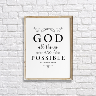 With God, All Things Are Possible Quote Wall Art Room Decor Printable