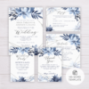 Blue Watercolor Flowers with Silver Frame Wedding Invitation Suite/Set Template