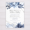 Blue Watercolor Flowers with Silver Frame Wedding Invitation Template
