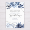 Blue Watercolor Flowers with Silver Frame Wedding Invitation Template