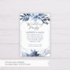 Blue Watercolor Flowers with Silver Frame Wedding Invitation Suite/Set Template - Wedding Party Card