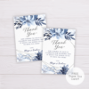 Blue Watercolor Flowers with Silver Frame Thank You Card