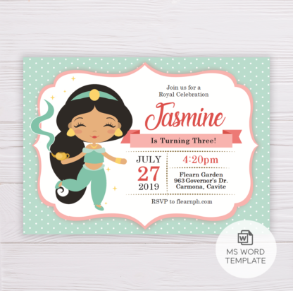 Princess Jasmine of Birthday Invitation Template