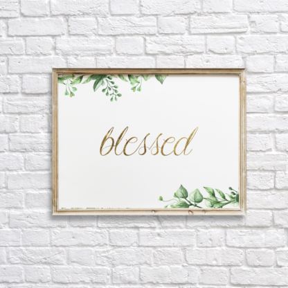 Blessed in Gold Wall Room Decor with Watercolor Leaves Printable