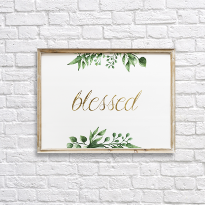 Blessed in Gold Wall Room Decor with Watercolor Leaves Printable