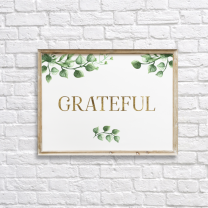 Grateful in Gold Wall Room Decor with Watercolor Leaves Printable