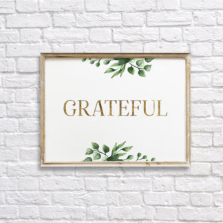 Grateful in Gold Wall Room Decor with Watercolor Leaves Printable