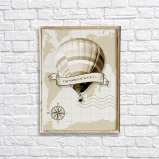 Hot Air Balloon on Map - The World is Waiting Wall Room Decor Printable