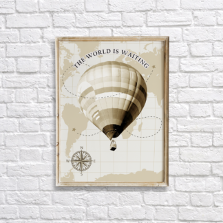 Hot Air Balloon on Map - The World is Waiting Wall Room Decor Printable