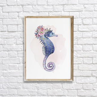 Seahorse with Pink Flowers Wall Art Room Decor Printable