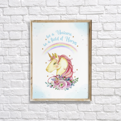 Unicorn Head with Flowers Wall Art Room Decor Printable