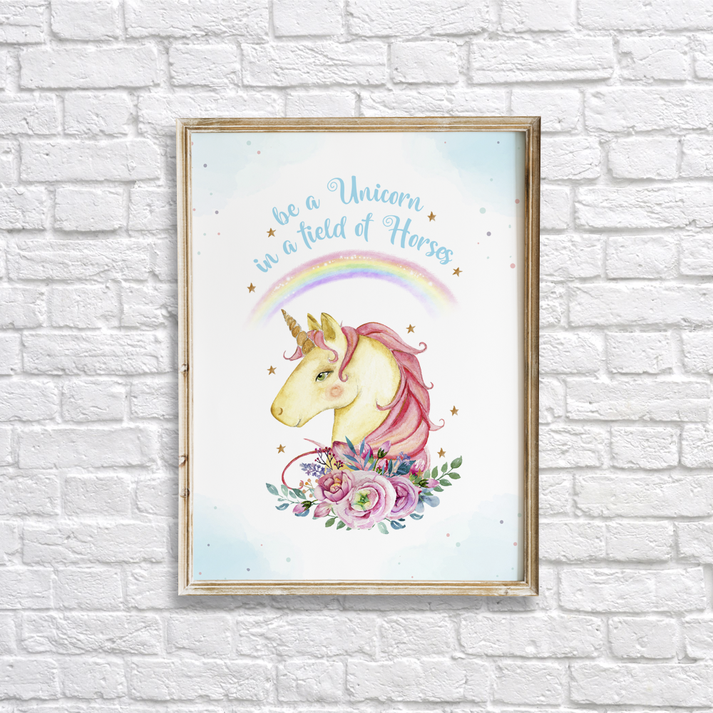 Unicorn With Flower Wreath Art Print Framed Poster Wall Decor 