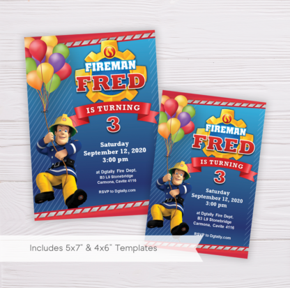 Fireman Sam Invitation Template, Birthday Invitation Template