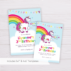 Rainbow Unicorn Invitation Template, Birthday Invitation Template