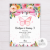Butterfly Invitation Template with Colorful Watercolor Flowers/Floral