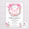Butterfly Invitation Template with Watercolor Flowers/Floral Wreath