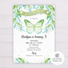 Butterfly Invitation Template with Watercolor Leaves
