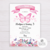 Butterfly Invitation Template with Watercolor Pink Flowers